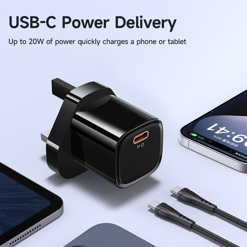 Mcdodo 20W 1A PD Fast Charger (UK) + C to C cable 1.2m